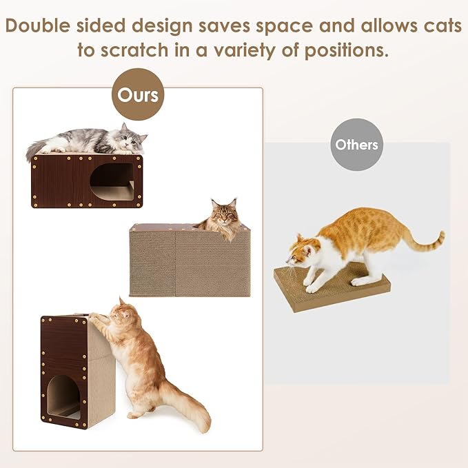 EHEYCIGA Cardboard Cat Scratcher House, 23-Inch Corrugated Cat Scratcher for Indoor Cats, Extra Large Scratching Board Pad, Dark Brown