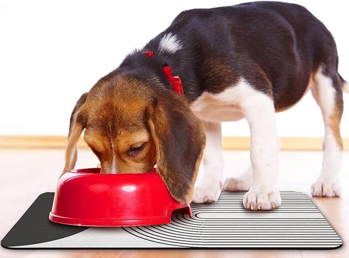 Dog Food Mats,Cat Absorbent Water Bowl Feeding Mats Pet Placemats for Food and Water Black Bohemia 16 * 24 inch