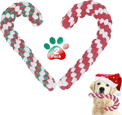 Christmas Dog Rope Toys, Christmas Candy Cane Rope Toys, Dog Interactive Chewing Toy for Puppy Small Medium Dogs Training Playing Teething Cleaning, 2 Pack Red