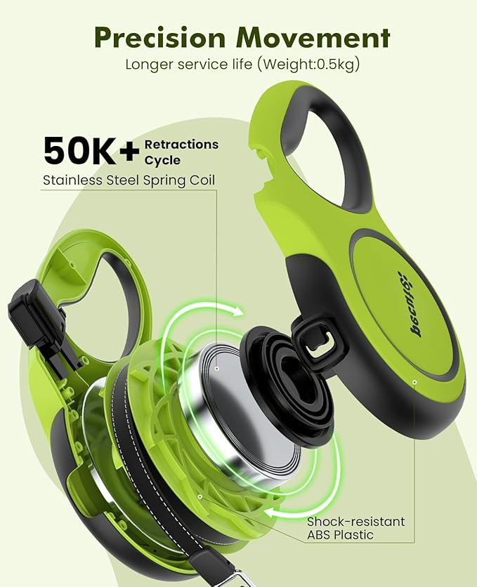 Pecute Retractable Dog Leash with Chew Proof Steel Cable, 26ft Heavy Duty Retractable Pet Leash with Poop Bag Holder, Anti-Slip Grip, for Medium/Large Power Chewers & Pullers 33lbs-110lbs (Green)