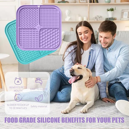 Lick Mat for Dogs, Premium Lick Pad with Suction Cups for Dog Anxiety Relief, Slow Feeder Dog Bowls, Bathing, Grooming and Training (Cyan, Purple, 2pack)
