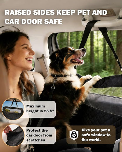 Dog Seat Cover For Back Seat- Heavy Duty Soft Bottom Car Hammock for Dog, With a Heightened Design Both Side,Fits Cars,Suv, and Mid-Size Trucks, Waterproof and Machine Washable,Black&Large Size.