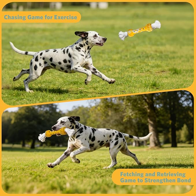 Indestructible Dog Toys for Aggressive Chewers, Rubber Rope Dog Chew Toys for Teething for Medium/Large Dogs, Interactive Dog Toys to Keep Them Busy Outdoors, Cream Flavor, Yellow/White