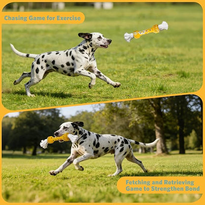 Indestructible Dog Toys for Aggressive Chewers, Rubber Rope Dog Chew Toys for Teething for Medium/Large Dogs, Interactive Dog Toys to Keep Them Busy Outdoors, Cream Flavor, Yellow/White