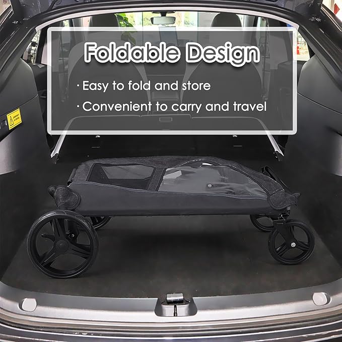 Dog Stroller for Large Dogs, Extra Large Pet Stroller for Medium Dogs, Dog Wagon Carriage, Foldable Design, Adjustable Handle, with Pocket, Up to 130 lbs, Black