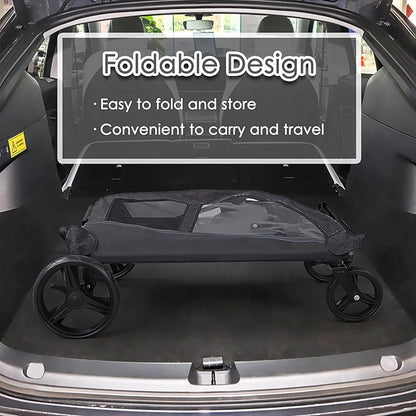 Dog Stroller for Large Dogs, Extra Large Pet Stroller for Medium Dogs, Dog Wagon Carriage, Foldable Design, Adjustable Handle, with Pocket, Up to 130 lbs, Black
