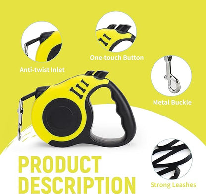 Retractable Dog Leash Automatic Telescopic Tractor Dog Tape, Pet Tape 10/16 FT Durable and Convenient, with Non-Slip Handle, Suitable for Small and Medium-Sized Dogs Yellow