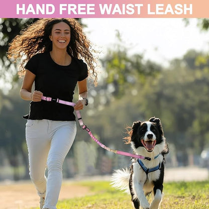 Heavy Duty Hands Free Dog Leash with Quick Release Carabiner and Adjustable No Pull Bungee Dog Running Waist Leash，for Walking and Training with Car Seat Belt 4-6FT (Pinkish Yellow)
