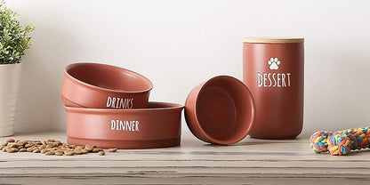 Bone Dry Ceramic Pet Bowls for Dogs & Cats Dishwasher & Microwave Safe, Non-Slip Bottom for Secure Feeding with Less Mess, Medium Set, 6x2, Terra Cotta, 2 Count