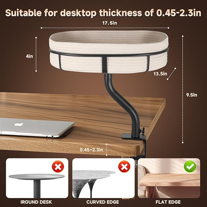 Cat Desk Bed with 360° Rotating Mount Attachment - Space-Saving Cats Hammock for Home Office/Computer Desks, Washable All-Season Indoor Pet Nest - Comfortable Perch (Cat Desk Bed-13.5*17.5 IN)