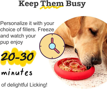 Slow Feeder Lick Mat for Dogs - Keep Them Busy - Natural Rubber Dog Frozen Treat Toys - Durable Interactive Enrichment Toys - Licking Dish for Dog De-Stressing, Red