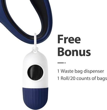 Fida Retractable Dog Leash with Dispenser and Poop Bags, 16 ft Pet Walking Leash for Large Dog up to 110 lbs, Anti-Slip Handle, Tangle-Free, Reflective Nylon Tape (L, Navy Blue)