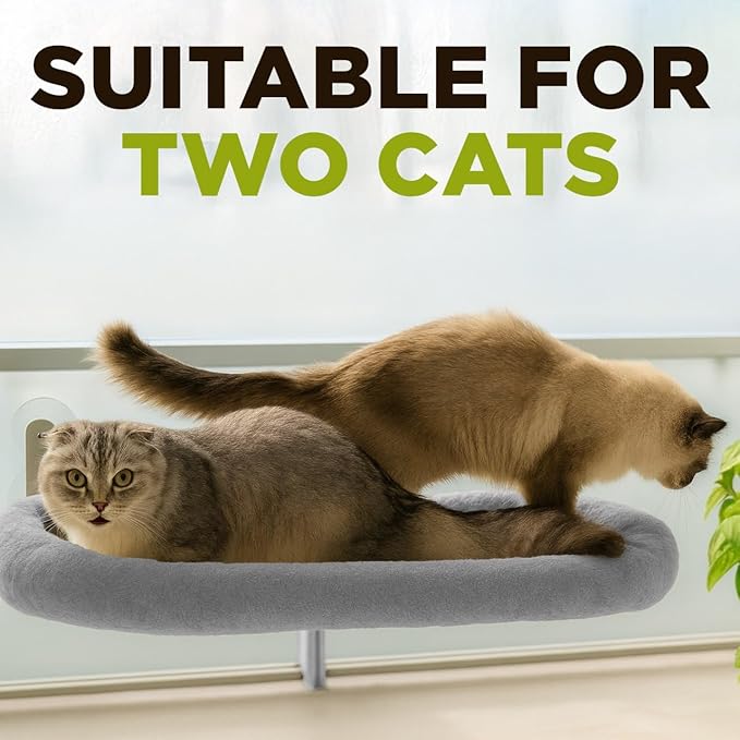 Cat Window Perch – Strong 6 Suction Cup Foldable Cat Hammock Bed for Large Cats and Kittens That Holds up to 50 lbs with Washable Reversible Cover, Sturdy Metal Frame for Window (Gray)