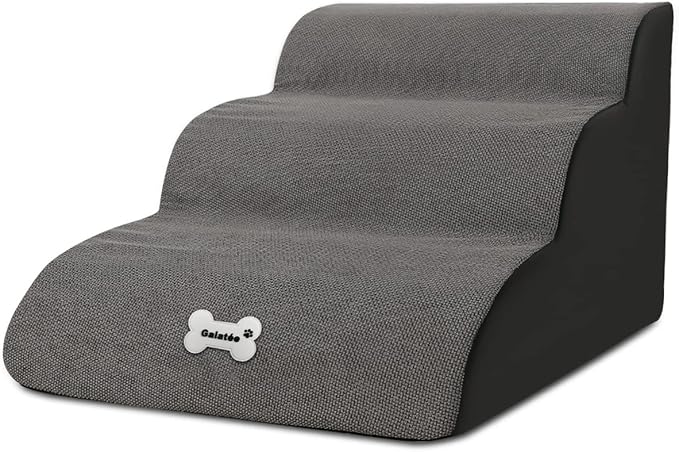 Pet Stairs, Washable & Zippered Cover Removable Pet Ramp, High Density Sponge Dog Stairs(3 Tiers Pet Stair, Grey)
