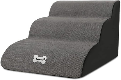 Pet Stairs, Washable & Zippered Cover Removable Pet Ramp, High Density Sponge Dog Stairs(3 Tiers Pet Stair, Grey)