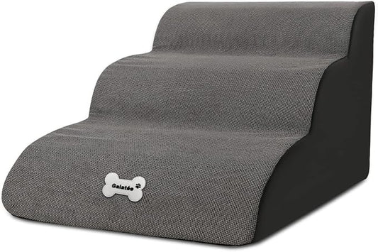 Pet Stairs, Washable & Zippered Cover Removable Pet Ramp, High Density Sponge Dog Stairs(3 Tiers Pet Stair, Grey)