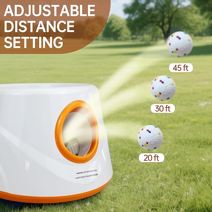 Automatic Ball Launcher for Dogs with 6pcs 2.3 Inch Etpu Tennis Balls,Thrower Distance 20-45ft,interacive Dog Toys for Indoor/Outdoor for Small Or Medium Dogs (White)