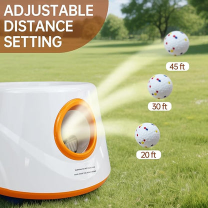Automatic Ball Launcher for Dogs with 6pcs 2.3 Inch Etpu Tennis Balls,Thrower Distance 20-45ft,interacive Dog Toys for Indoor/Outdoor for Small Or Medium Dogs (White)