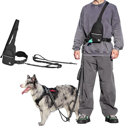 OneTigris Hands Free Dog Leash, Waist Leash for Dog Walking with Detachable Chest Bag, Thickened Mesh Lumbar Support and Durable Bungee Straps, Running leashs for Medium Large Dogs