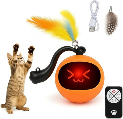 Interactive Remote Control Cat Toy Ball,Smart Motion-Activated Self-Rolling Ball with Sound&LED&Detachable Feather,Rechargeable Indoor Hunting Exercise Toy for Bored Indoor Cats and Kittens Orange