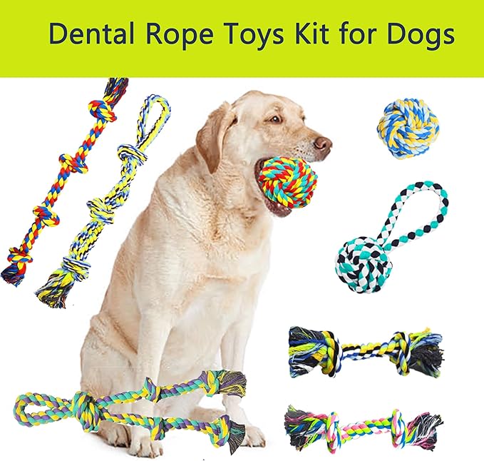 Natural Cotton Dog Rope Toys,Tough Tug of War Dog Toys for Large, Medium & Small Dogs, Tough Dog Rope Toys for Aggressive Chewers, Helps Clean Teeth & Prevent Furniture Destruction(8PCS)