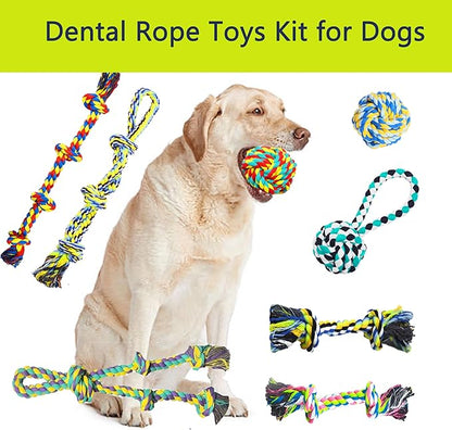 Natural Cotton Dog Rope Toys,Tough Tug of War Dog Toys for Large, Medium & Small Dogs, Tough Dog Rope Toys for Aggressive Chewers, Helps Clean Teeth & Prevent Furniture Destruction(8PCS)