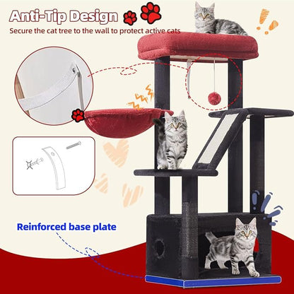 Taoqimiao Gothic Cat Tree,38.5-Inch Cat Tower for Indoor Cats,Suitable for Kittens with Luxurious cat condo with Adjustable Baskets and Luxurious Perch MS029SBR Black and Red