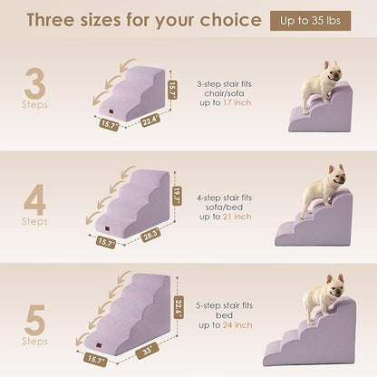 EHEYCIGA Curved Dog Stairs Ramp for Small Dogs 15.7" H, 3-Step Dog Steps for Couch Sofa and Chair, Pet Stairs for Cats, Non-Slip Balanced Pet Steps Indoor, Lilac