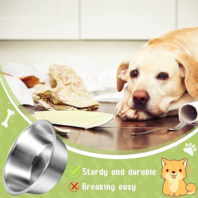 Yahenda 6 Pcs Stainless Steel Metal Dog Bowls Bulk Replacement Basic Thickened Pet Bowls for Small Medium Large Dogs, Dishwasher Safe(6.9 Inch)