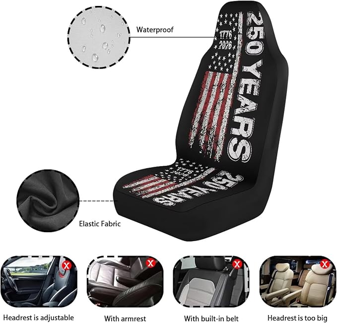 Car Accessories Car Seat Covers for Women Men Front Seat Bucket Cover Protection 250th Anniversary US Flag 1776 2026 Car Accessories Universal Fit for Most Vehicle