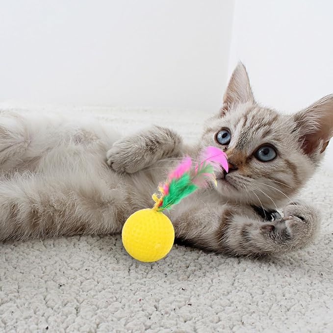 24 Pack Cat Golf Balls for Indoor Kitten Toys, Interactive Cat Pom Pom Ball Toys for Exercise Chase Pounce Entertainment, Random Color