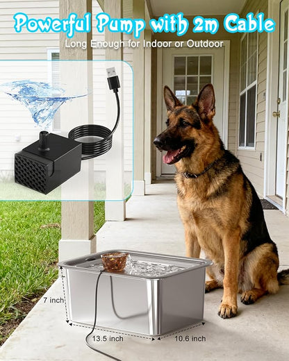 3-Gallon Large Dog Water Fountain with Filter, Stainless Steel Automatic Pet Fountain, Ultra Quiet Pump & Easy-Clean Top for Big Dogs, Cats, Multiple Pets