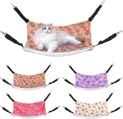 4 Pcs Cat Hammock for Cage Hanging Soft Pet Hammock Bed with Adjustable Straps and Metal Hooks Double Sided Hanging Bed for Large & Small Cats Ferret Puppy Rabbits
