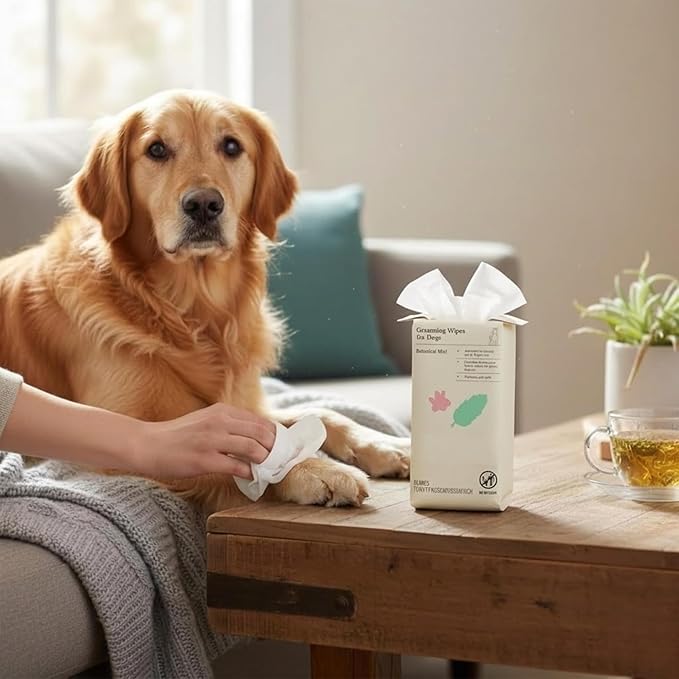 Kindfull Dog Grooming Wipes – 1 Pack (60 Wipes), Botanical Mint Scent – Gentle, pH-Balanced Pet Wipes for Paws & Fur – Plant-Based, Alcohol-Free – 7.9" x 7.7" Each