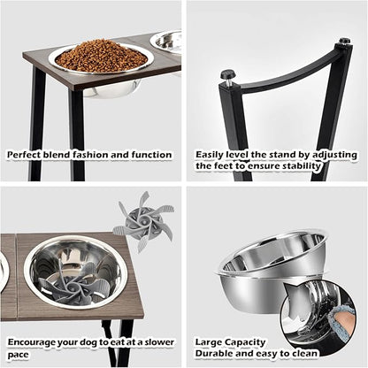Elevated Dog Bowls for X-Large & Large Dogs, 16” Tall Raised Feeder Stand with 2×3000ML Stainless Steel Bowls and Slow Feeder, Heavy-Duty Dog Food & Water Bowl Set