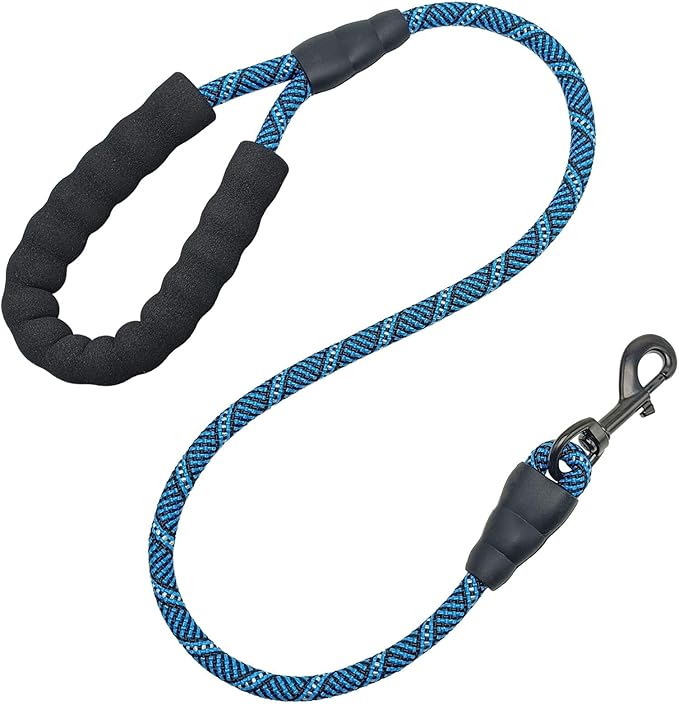 MayPaw 3FT Heavy Duty Rope Dog Leash, 6/8/10/12/15/20/30 FT Long Dog Lead Nylon Pet Leash, Soft Padded Handle Thick Lead Training Leashes for Large Medium Dogs (3ft * 1/2", Blue Black)