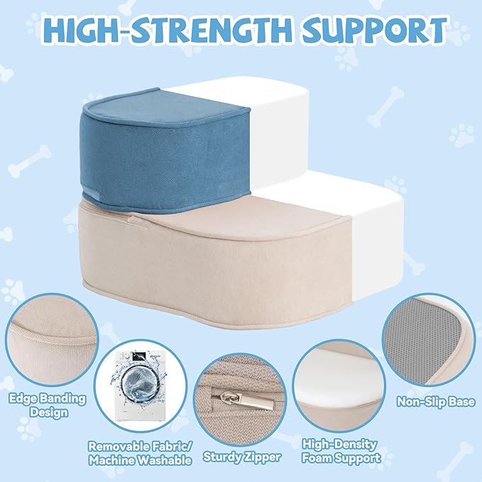 Dog Stairs for Small Dogs 11.8" H,2 in 1 Dog Steps for High Bed Couch 2-Step Pet Stairs for Dogs to Get On Bed,High Density Foam Non-Slip Pet Ramp for Puppy Older Cat