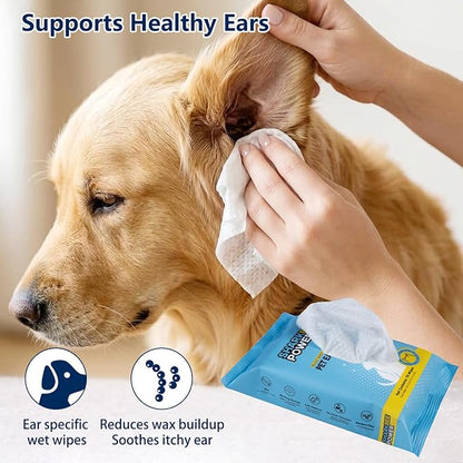 Bamboo Pet Ear Wipes for Dogs & Cats, Gently Clean Dirt, Wax & Odor, Daily Ear Care (70)