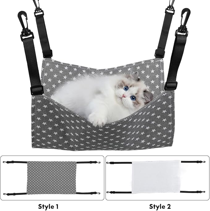 Sosoport 2Pcs Cat Hammock for Cage Hanging Reversible Pet Hammock for Cage Reversible Cat Hanging Bed Adjustable Straps & Plastics Hooks