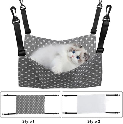Sosoport 2Pcs Cat Hammock for Cage Hanging Reversible Pet Hammock for Cage Reversible Cat Hanging Bed Adjustable Straps & Plastics Hooks