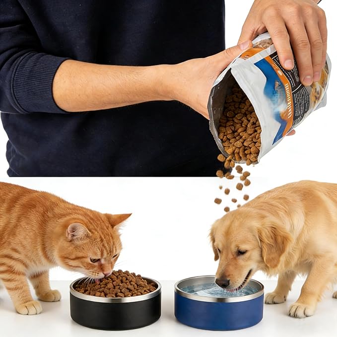 64oz Stainless Steel Dog Bowl with Non-Slip Base - Extra Large, Heavy Duty for Giant Breed Dogs, Dishwasher Safe Jumbo Food & Water Bowl (Black)