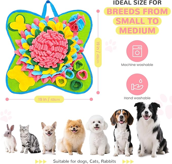 Snuffle Mat for Dogs 19"x19", Interactive Dog Enrichment Puzzle Toys to Keep Busy for Puppy Small Medium Dogs Cats, Cognitive Sniff Foraging Mat for Slow Feeding Treat Game Mental Stimulation