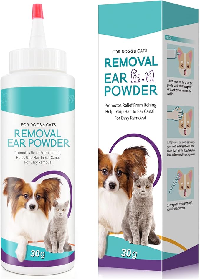 Dog Ear Cleaner, Upgraded Dogs & Cats Ear Powder for Easy Hair Removal, Pets Ear Infection Relief, Soothes Itchy Ears & Relieve Scratching (1)