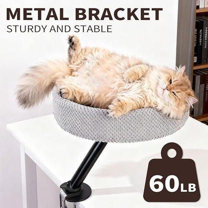 Cat Desk Bed, Cat Nest Bed for Desk Supports Up to 60 lbs, 360° Rotation Soft Cats Hammock, Nest Desktop Attachment Cats Hammock for Various Desktop Side Table Furniture (Grey)