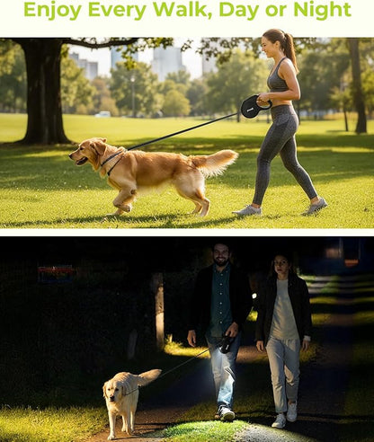 Pecute Retractable Dog Leash with Flashlight, 26ft Heavy Duty Retractable Pet Leash with Light, One-Button Control, Anti-Twist Protection, Reflective Leashes for Medium Large Pets Dogs Up to 110 lbs