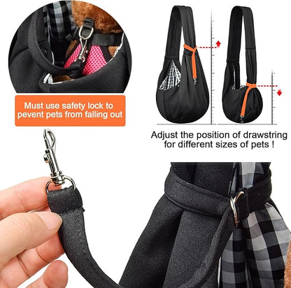 Tomkas Small Dog Cat Sling Carrier Puppy Purse Travel Wrap Soft Crossbody Pet Bag (Black, M - Zip Pocket & Classic Strap)