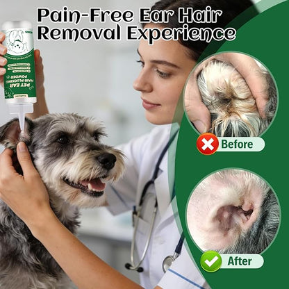 Dog Ear Powder for Hair Removal – Ear Plucking Powder for Dogs & Cats – Grooming Ear Powder for Better Grip, Less Moisture & Odor – Gentle Ear Care that Makes Ear Hair Removal Easier
