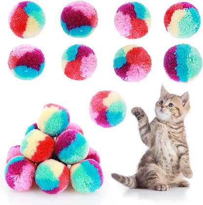TIESOME Rainbow Cat Toy Kit - 20PCS Soft Pom Pom Balls for Indoor Cat Play & Exercise