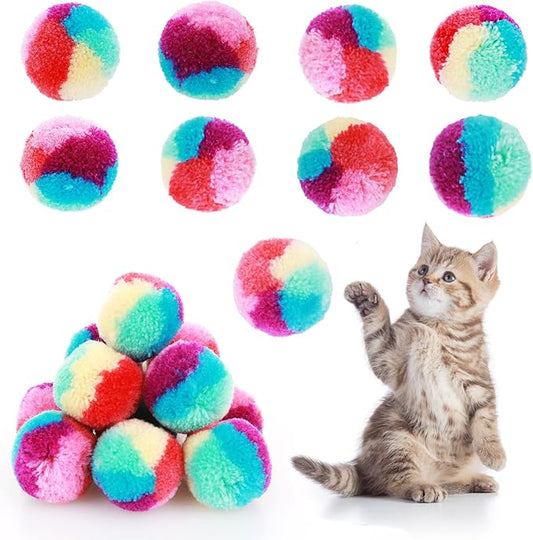 TIESOME Rainbow Cat Toy Kit - 20PCS Soft Pom Pom Balls for Indoor Cat Play & Exercise