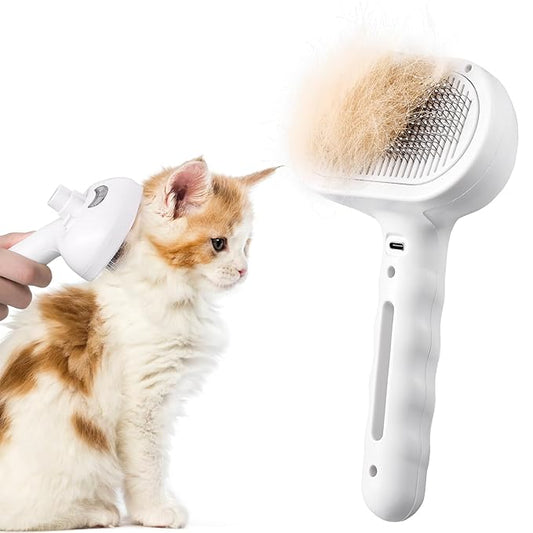 Steam Slicker Brush Pet Shedding Hair-Spray Brushes for Grooming and Desheding, Indoor Detangler for Cats and Dogs,4 in 1, Suitable for Long and Short-Haired, Effectively Removes Loose Fur (White)